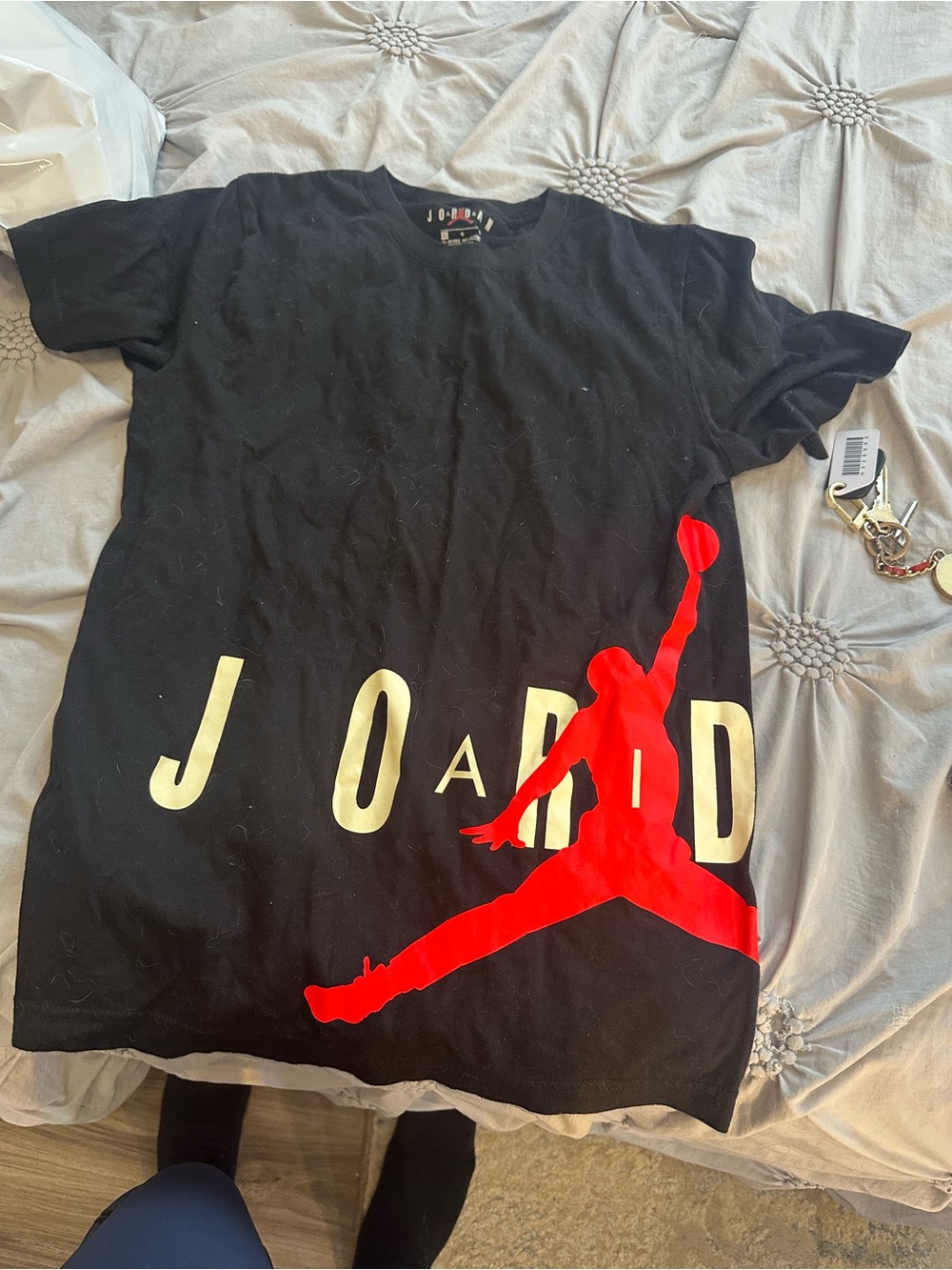Jordan Black Tee with Large Red Jumpman and Cream Lettering